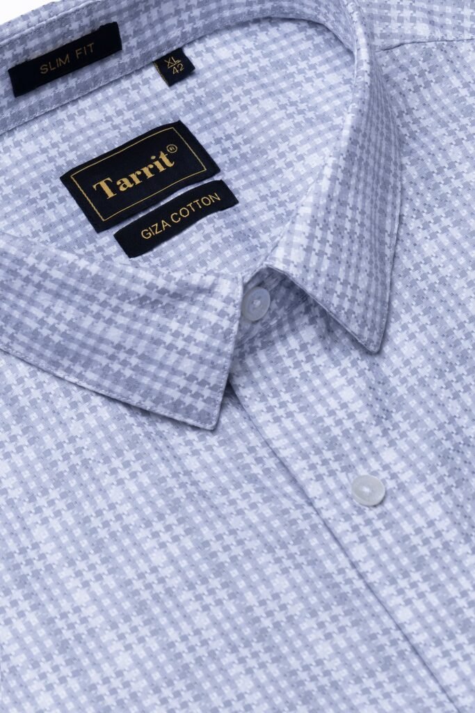 Blue Windowpane Check Shirt, collar