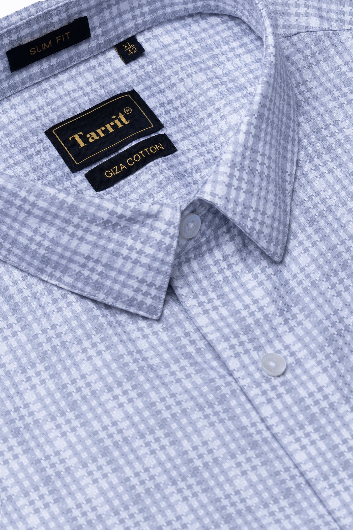 Blue Windowpane Check Shirt, collar