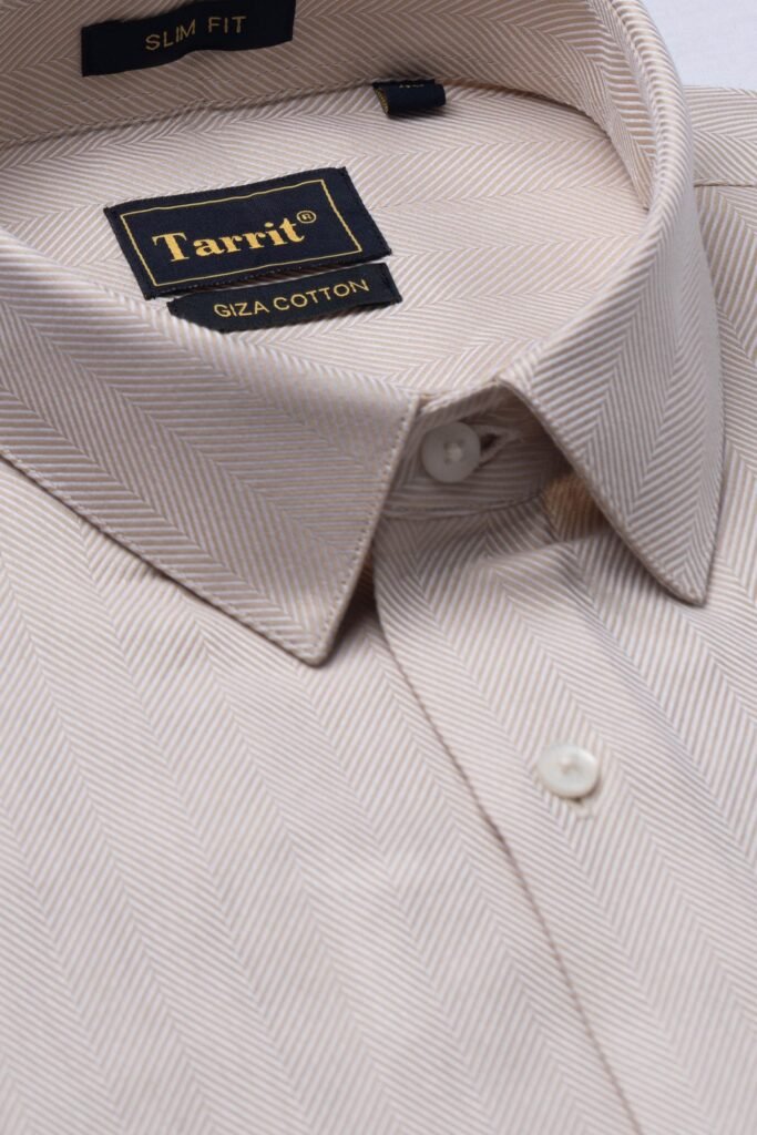 Cream Herringbone Shirt, collar