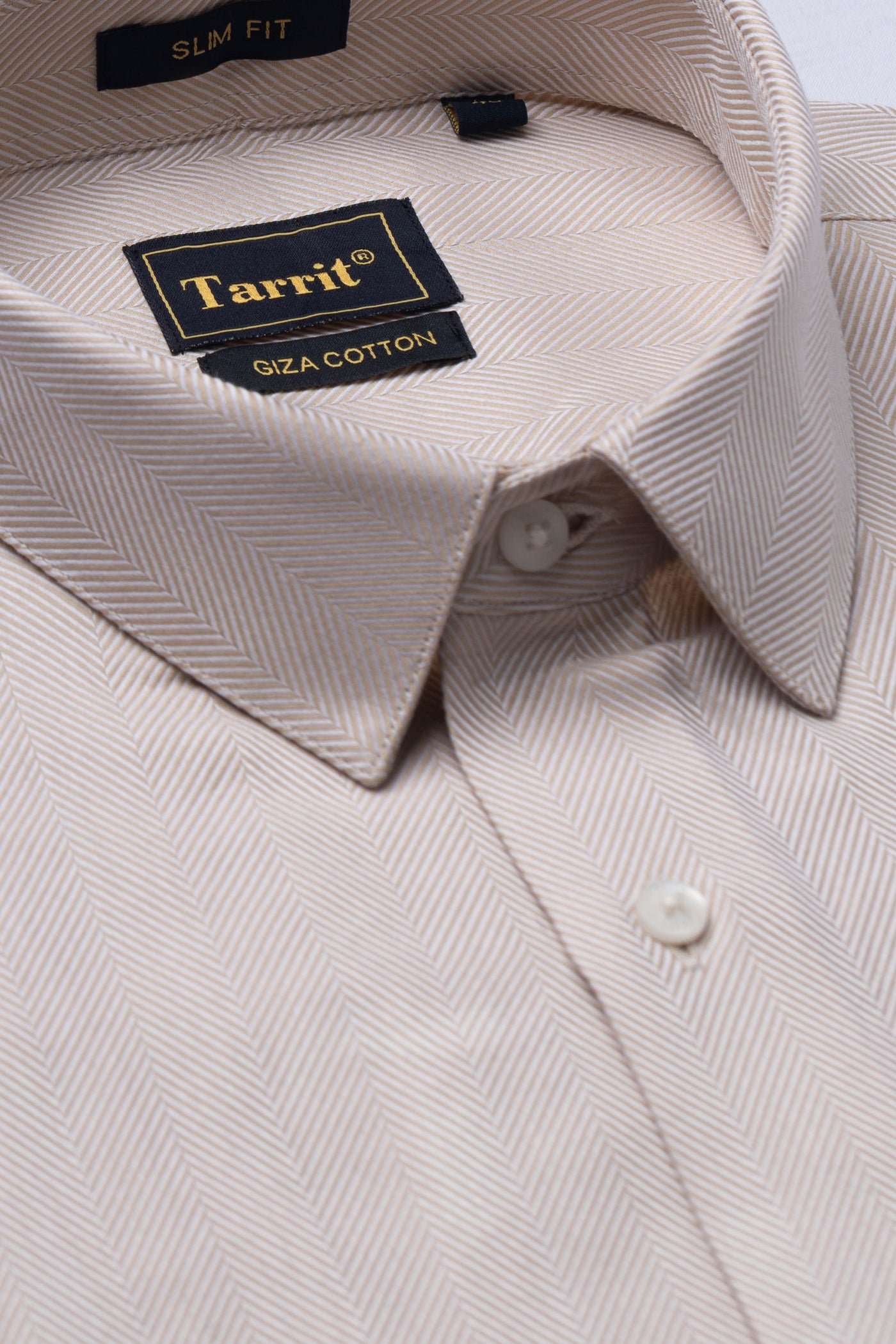 Cream Herringbone Shirt, collar