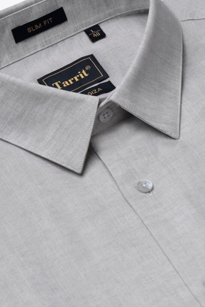 Dove Grey Giza Shirt, collar