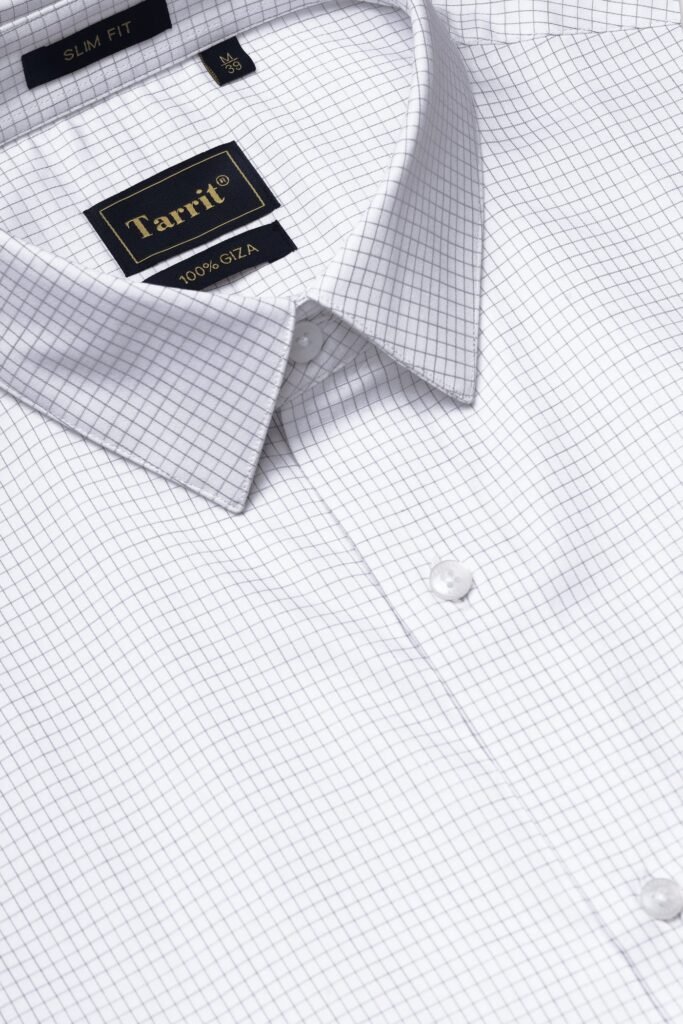 Grey Micro-Check Shirt, collar